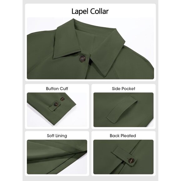 Women Green Long Trench Coat Single Breasted Oversized Windproof Fall Overcoat - Picture 4 of 4